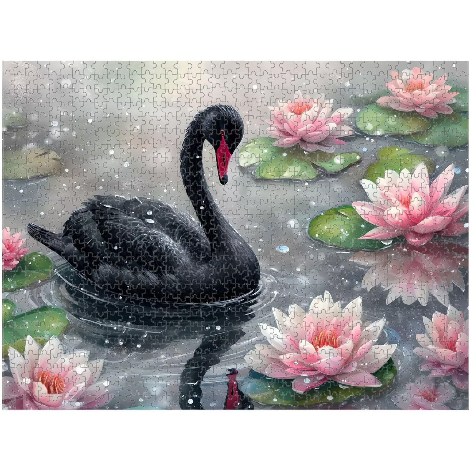 1000 elementów, puzzle dla dorosłych, Łabędź i Lotus 1T#1024 | Drewniana konstrukcja, precyzyjne cięcie, jasne kolory, statyczne hobby, relaks, dekoracja domu, prezent, 50 x 75 cm