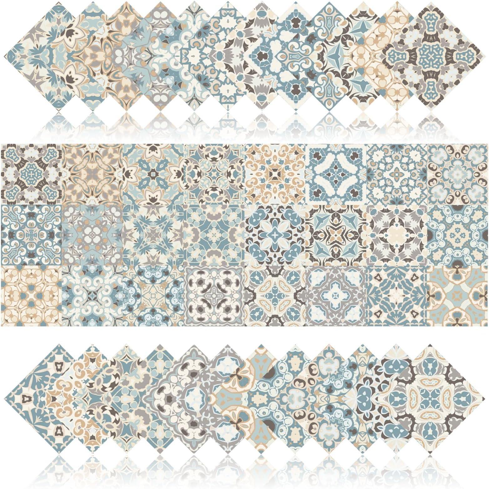 24-Pack Peel and Stick Backsplash Tiles, Moroccan Talavera Tile Stickers Waterproof Removable, DIY Wall Decals for Kitchen Bathroom Laundry Room Decor, Rental Friendly Upgrade (Style F, 8 x 8 Inch)