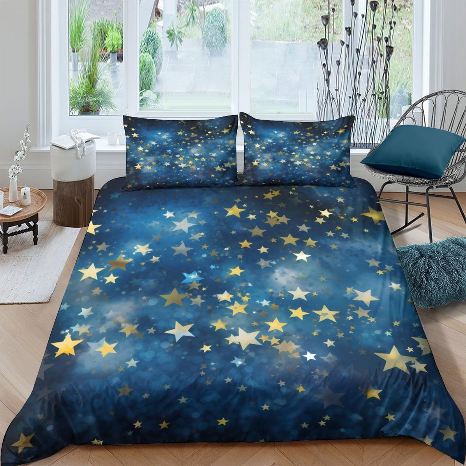 GPLZQXKJNH 3D Printed Galaxy Starry Sky Duvet Cover Set Microfiber Soft Breathable Cosmic Nebula Bedding with 2 Pillowcases Single（135x200cm）