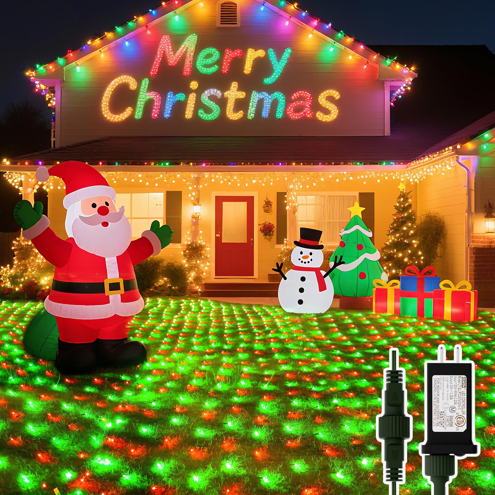 LitHome 21FT x 5FT Christmas Net Lights Outdoor, 360 LED Red Green Bush Lights with 8 Modes, Connectable Waterproof Net Mesh Light Dark Green Wire for Bushes Shrubs Outdoor Christmas Holiday Decor