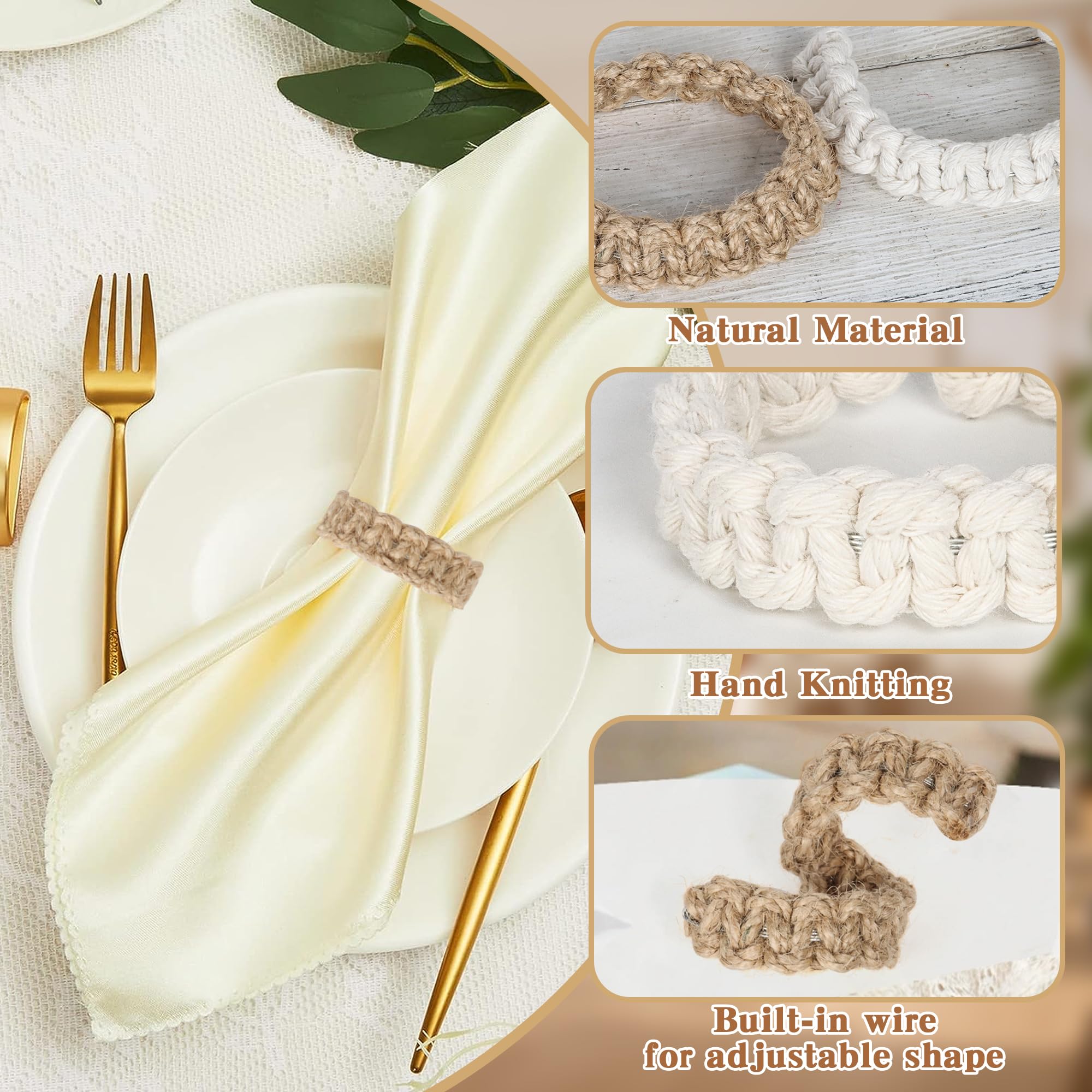 Meplait Juego de 12 servilleteros hechos a mano, de cuerda de yute, servilleteros bohemios para banquetes, bodas, fiestas, decoración de mesa de comedor (12, marrón)