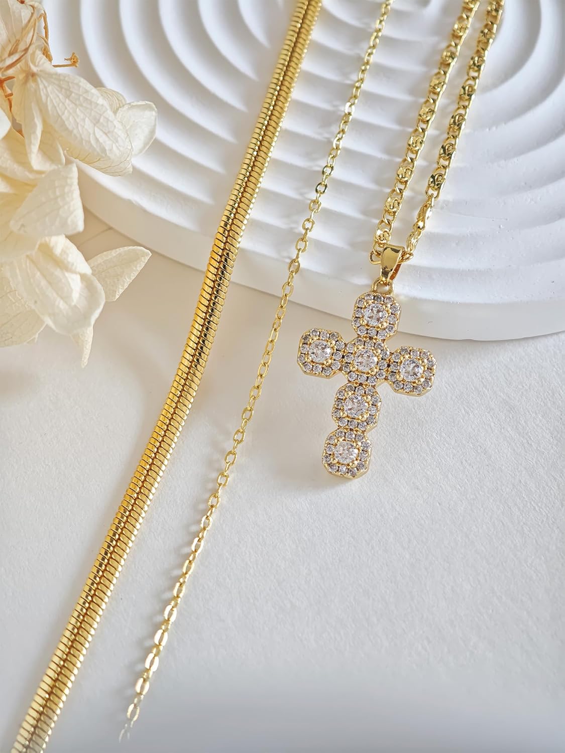 Cross Necklace for Women Dainty 18K Gold Plated Cubic Zirconia Cross Choker Necklace Multi Layered Cross Pendant Necklaces Simple Faith Jewelry Religious Minimalist Gift - Image 7