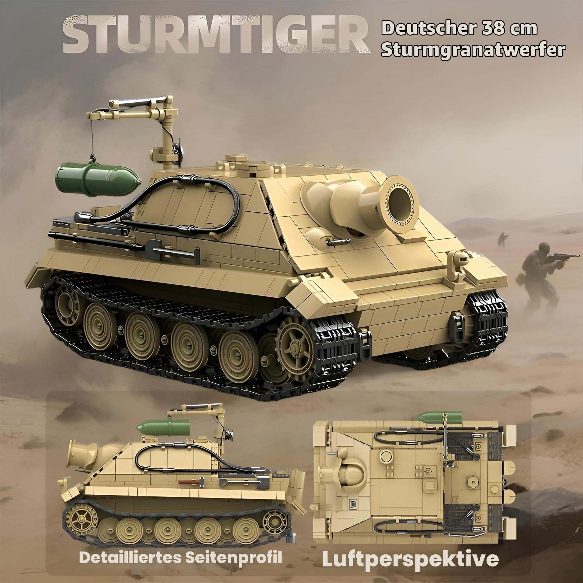 SturmTiger Panzer Bausteine Bausatz, 1394Stück TurmTiger Deutsch 38cm Sturm Mörser Fahrzeuge Modell Spielzeug, WW2 Armee Militär Waffen Klemmbausteine Kit, Ideen Geschenke für Teens Erwachsene