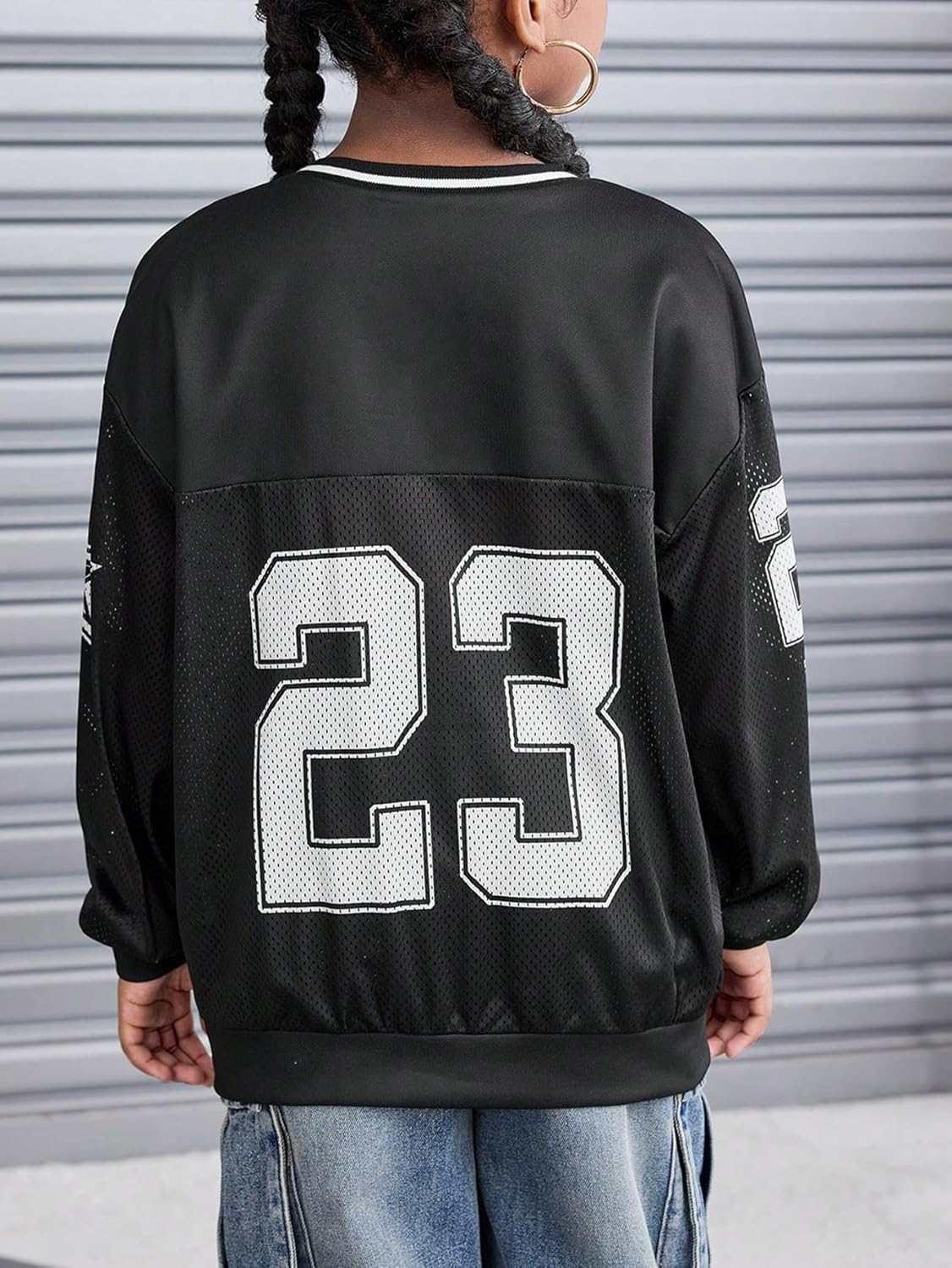 Floerns Girl's Kids Basketball Jersey T Shirt Long Sleeve V Neck Number Print Tee Shirts - Image 2