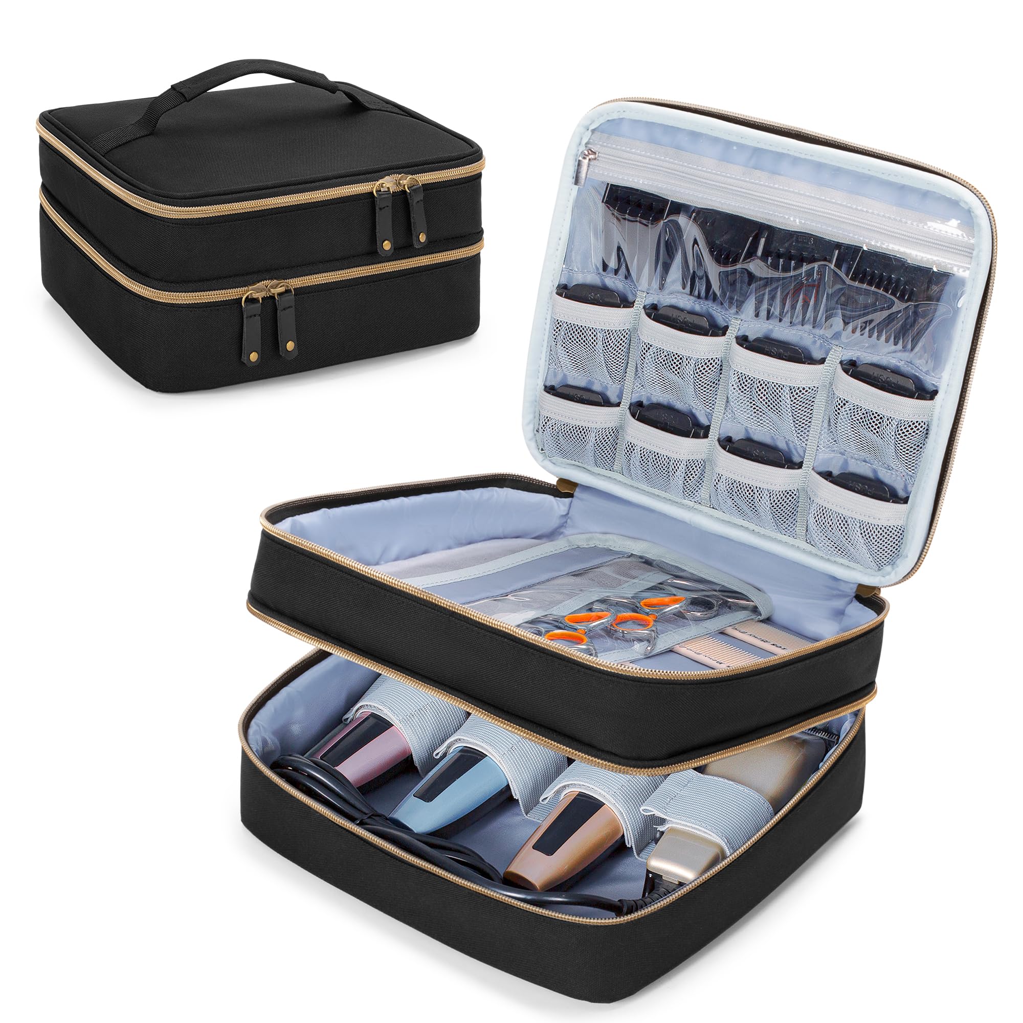 CURMIO Borsa per Tagliacapelli con Doppio Scomparto, Custodia da Viaggio Compatibile con Hatteker, Wahl, SUPRENT, GLAKER e la Maggior parte dei Regolabarba e Accessori da Parrucchiere, Nero