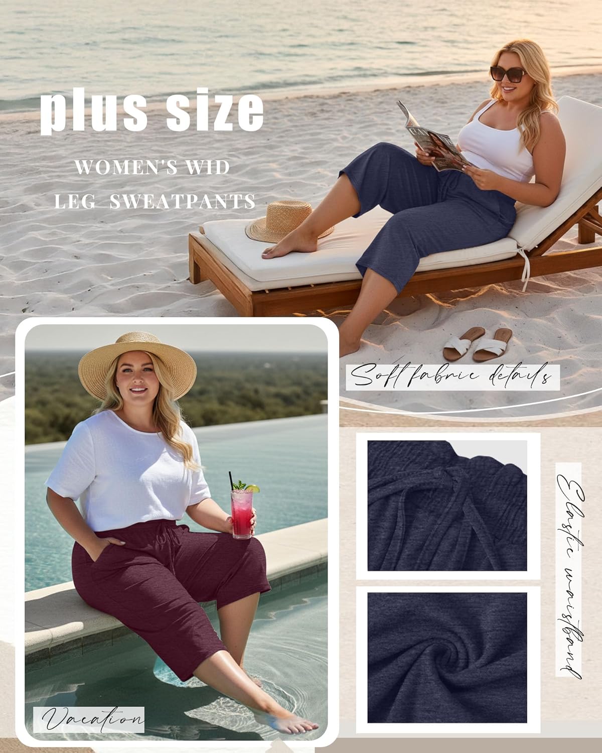 Neer 3 Pack Women's Plus Size Capris High Waisted Drawstring Wide Leg Cropped Sweatpants Lounge Yoga Pants with Pockets - Image 5