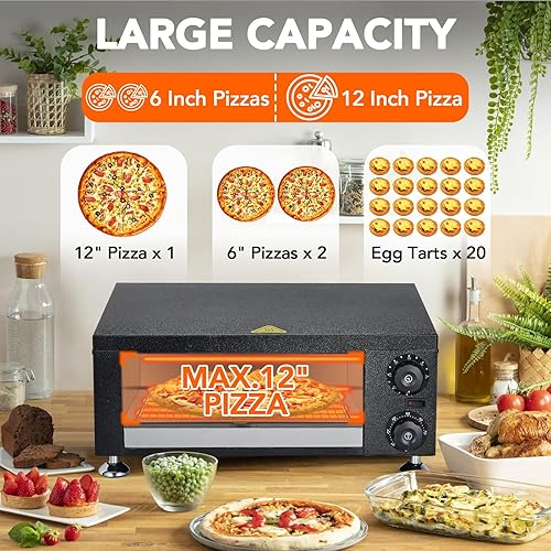 Miniatura 7 de Horno eléctrico de pizza de 12 pulgadas, máquina de pizza comercial de acero inoxidable de 1100 W con ventana de visualización y temporizador para