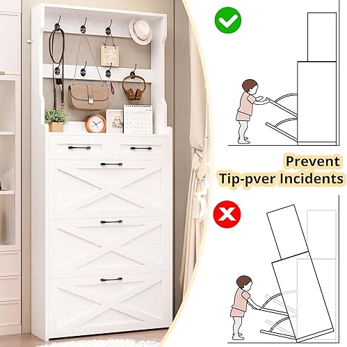 Miniatura 8 de IRONCK Zapatero con 3 cajones abatibles y perchero, organizador independiente de almacenamiento de zapatos de madera para entrada, zapatero estrecho