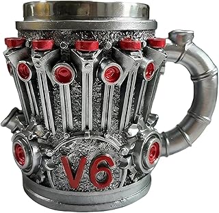 エンジンデザインのコーヒーカップ | 350ml 容量 キッチン 飲用 カップ 取っ手 付き | エンジン ステンレススチール コーヒー マグカップ,男性 ・ 夫 ・ 父 ・ 彼氏 ・ メカニック ・ カーファン ・ 誕生日プレゼント ギフト 向け