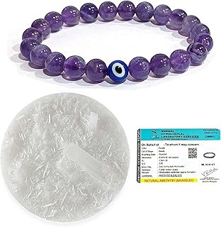 SOLAVA Amethyst Bracelet Original Certified with Selenite Plate | Natural Amethyst Crystal Stone Bracelet for Men &amp; Women...