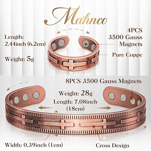 Miniatura 9 de Pulsera de cobre para mujer, anillo magnético de desintoxicación linfática y pulsera de cobre magnético, 100% cobre puro sólido, regalo de joyería