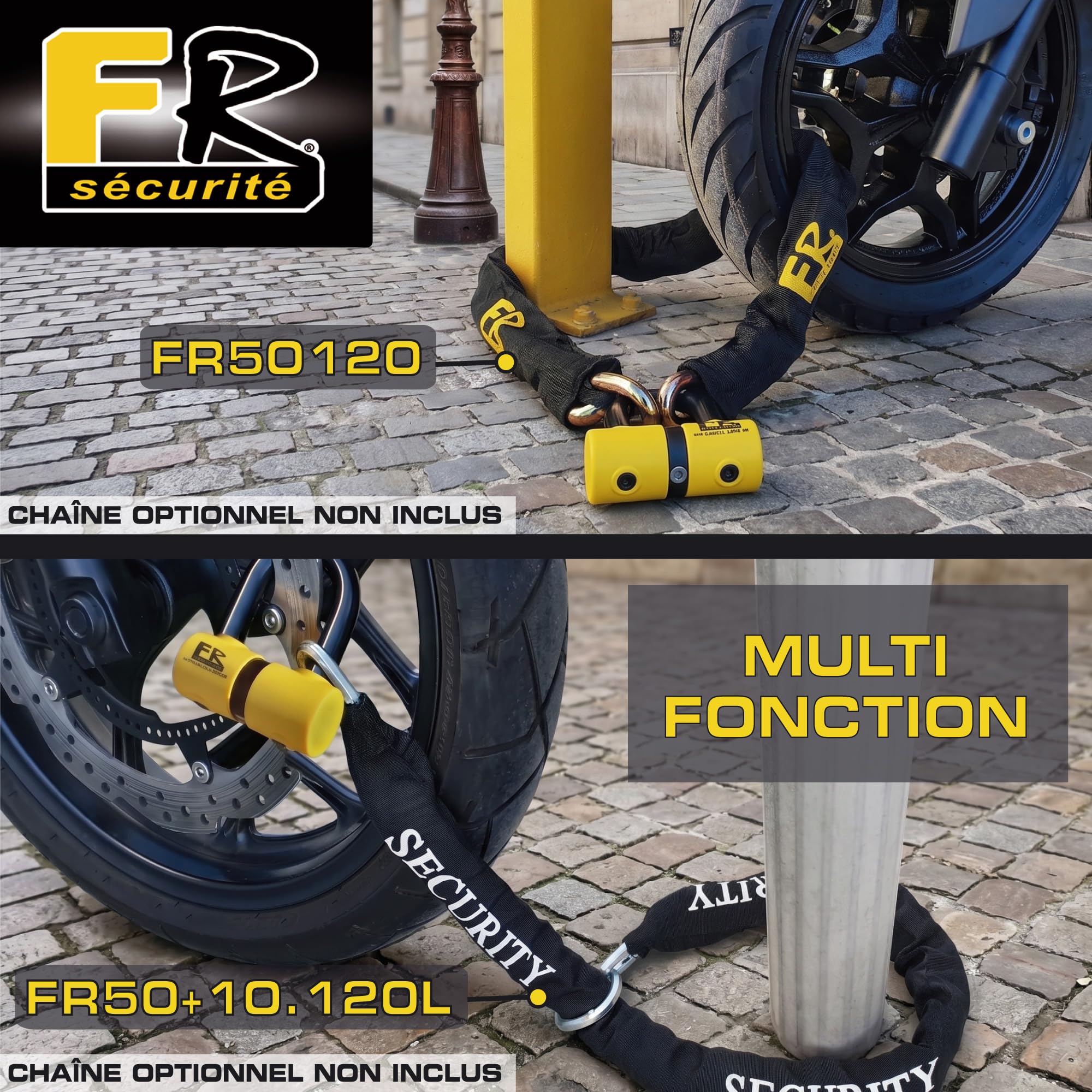 FR SECURITE FR50 Antivol Moto Homologué SRA, Bloque Disque Mini U ø18mm en Acier Cémenté, Testé contre Sciage Coupe-Boulons, Bloc Disque Double Verrouillage, Serrure Haute Sécurité Anti-Crochetage