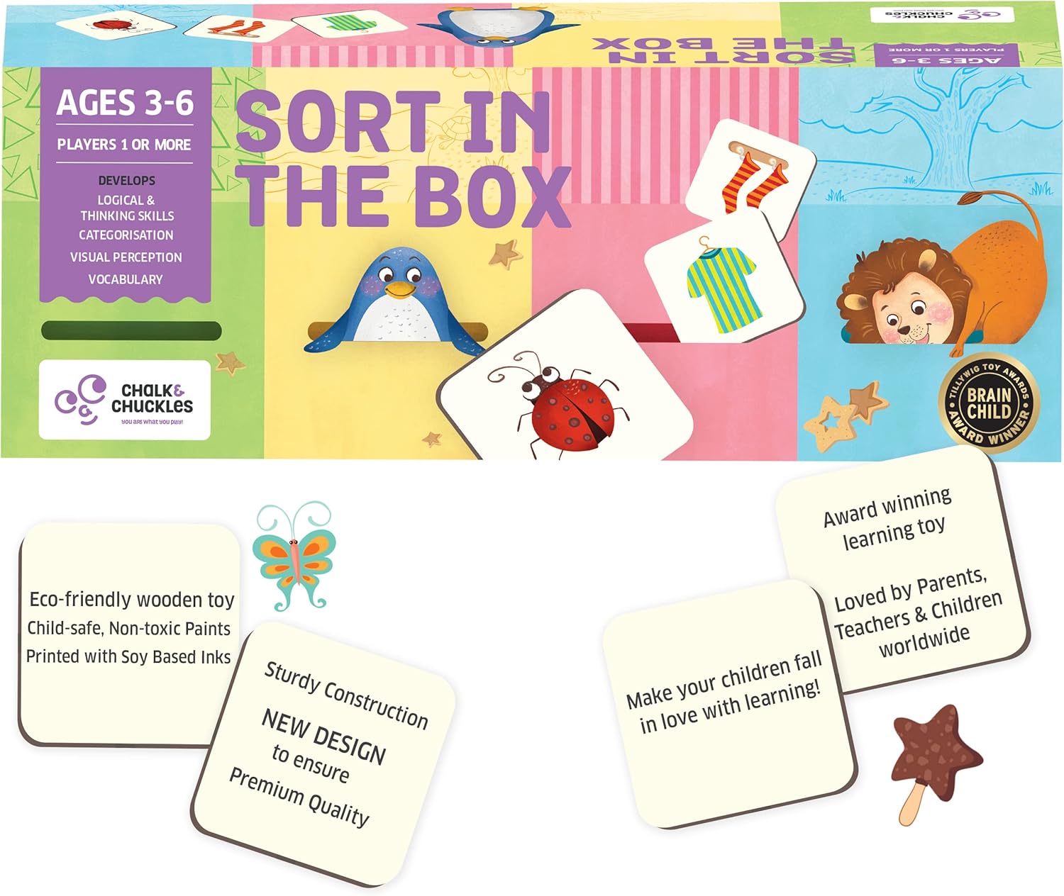 Chalk and Chuckles Sort in The Box – Educational Sorting & Classification Game for Kids Ages 3-6