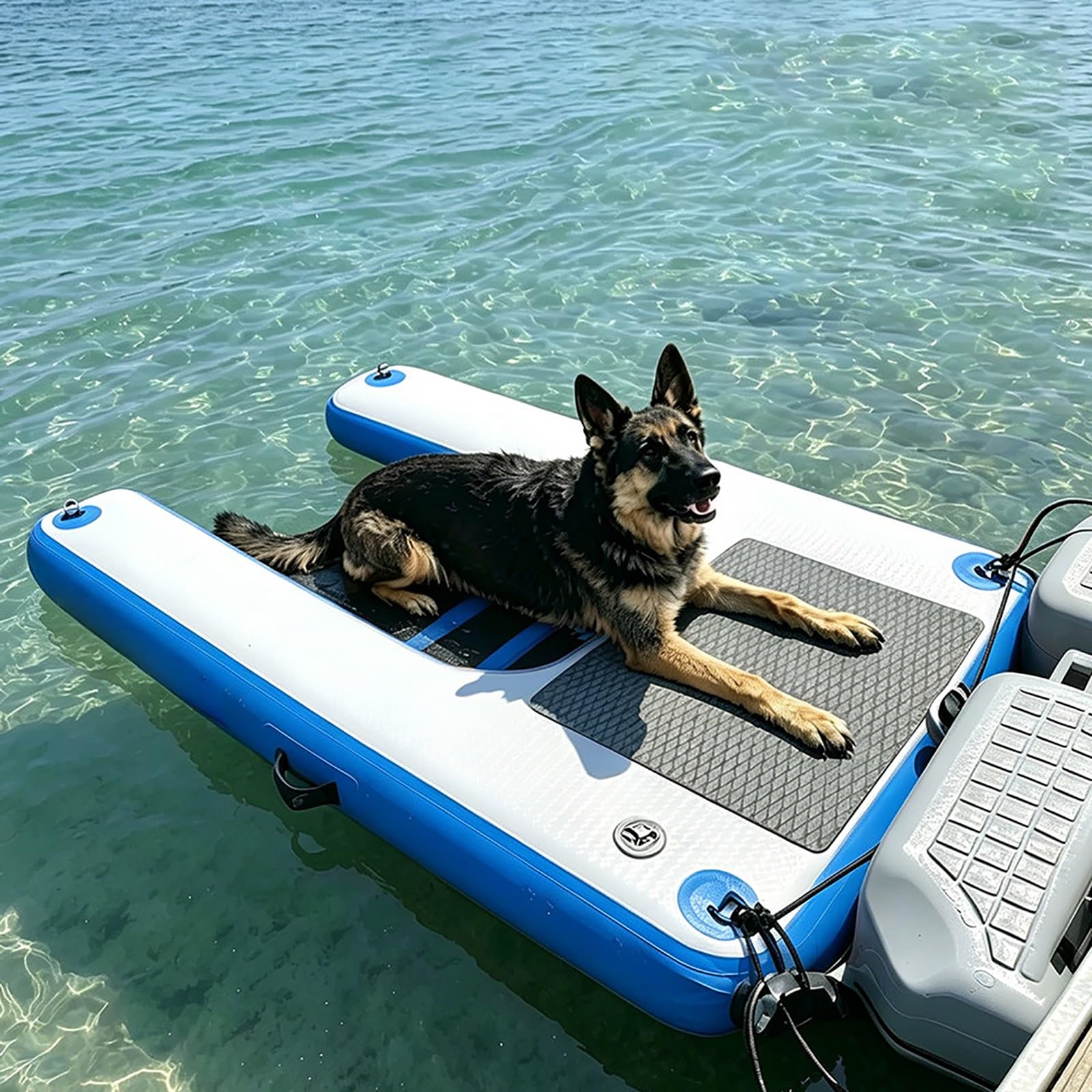 Rampa de Agua Para Perros Rampa Inflable Flotante Para Perros (escalera/rampa), Plataforma Portátil Tipo Escalera Para Piscinas, Muelles, Lagos, Barcos Y Playas; Apta Para(Blue,H 10cm(3 9/10"))