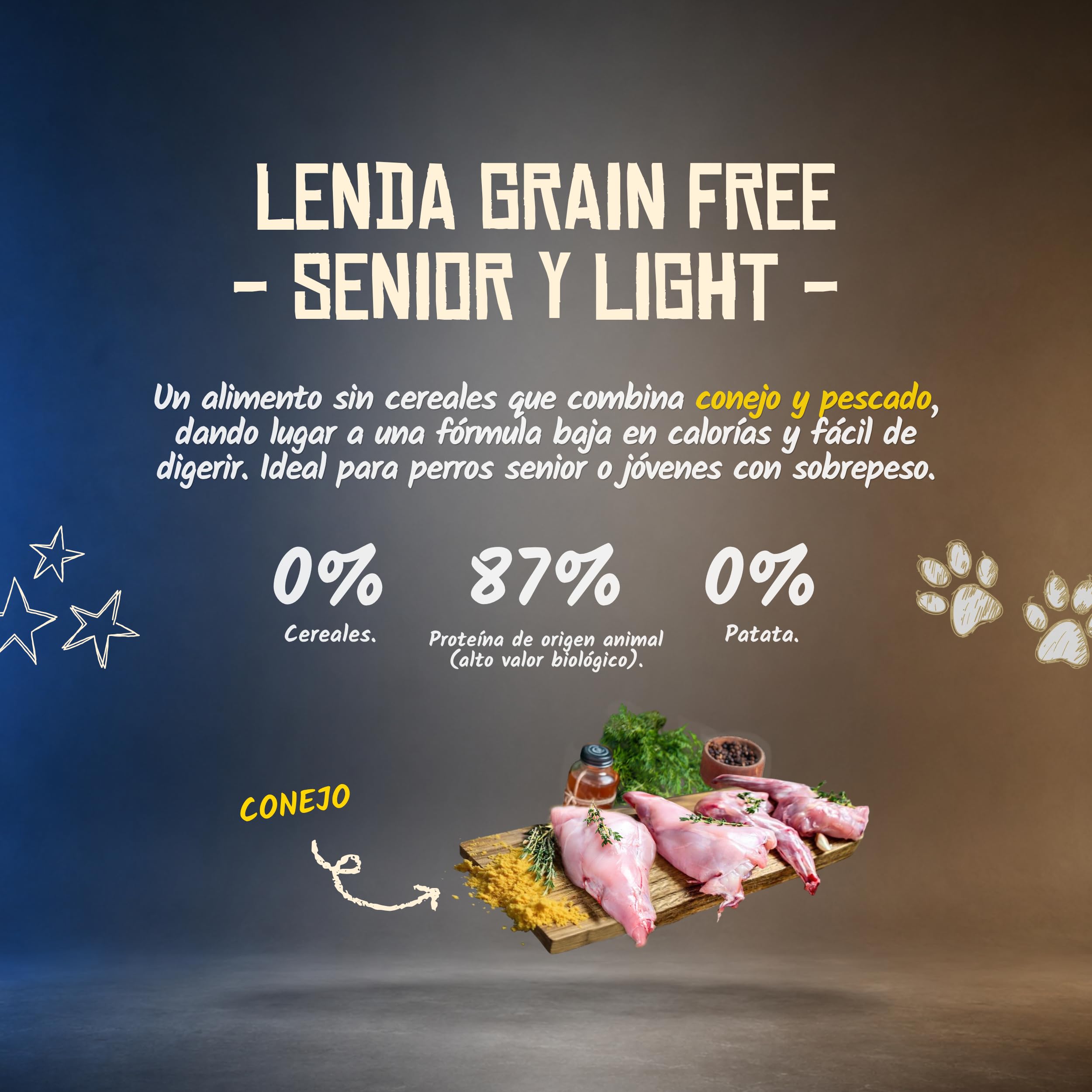 Lenda Grain Free Light y Senior 10kg - Pienso Hipoalergenico para Perro Bajo en Grasa Sin Cereales - Pienso sin Grano para Digestion Sensible - con Probioticos y Condroprotectores para Articulaciones