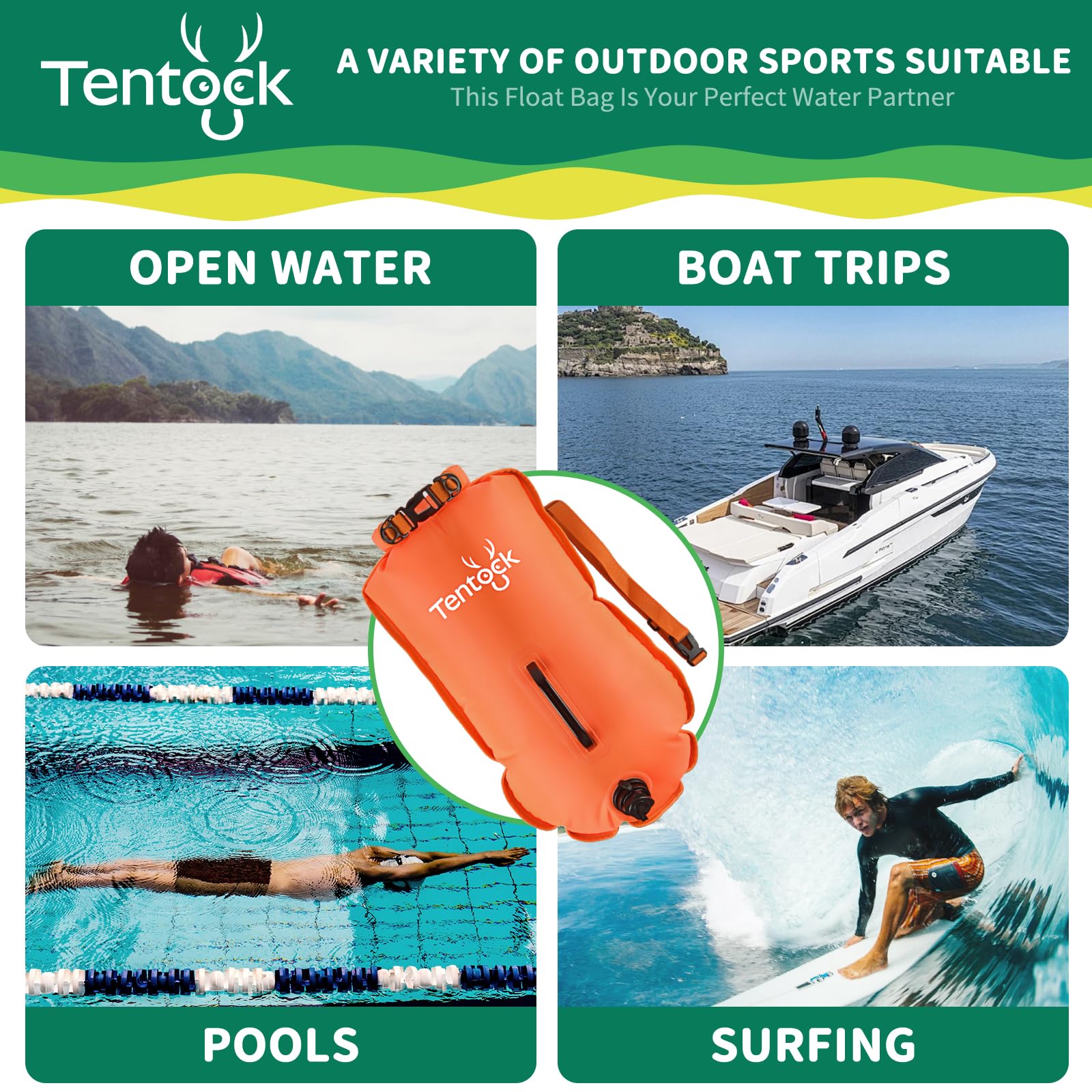 Tentock Boa da nuoto impermeabile da 28 l, borsa gonfiabile per sport acquatici, nuotatori aperti, triatleti, kayak e snorkeling
