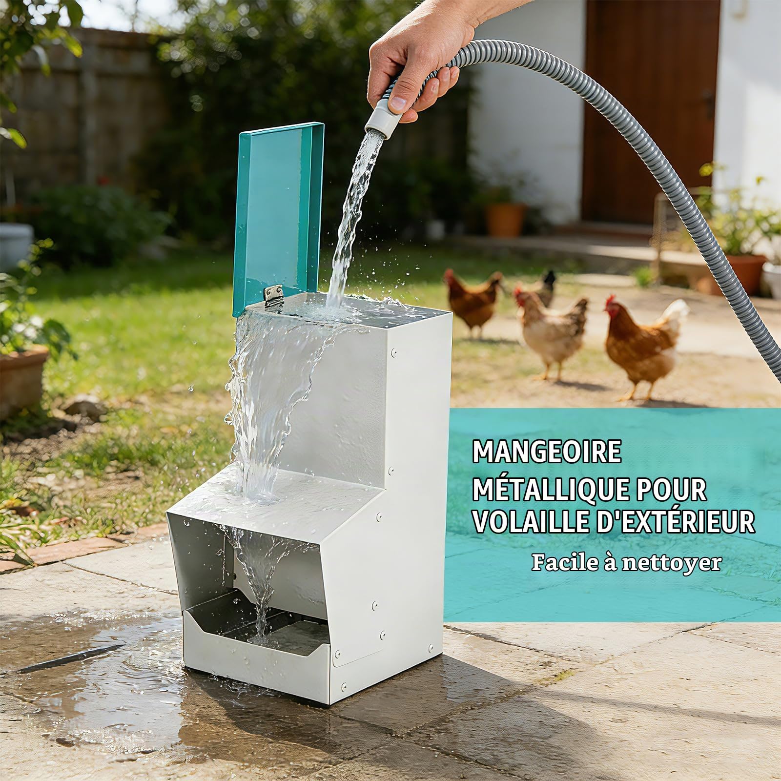 Distributeur De Nourriture pour Poules 10L en Métal, Anti Pluie, Exterieur | Mangeoire Pour Volailles, Bol Alimentaire Suspendable, Solide Et Facile À Nettoyer, Pas Besoin De Montage