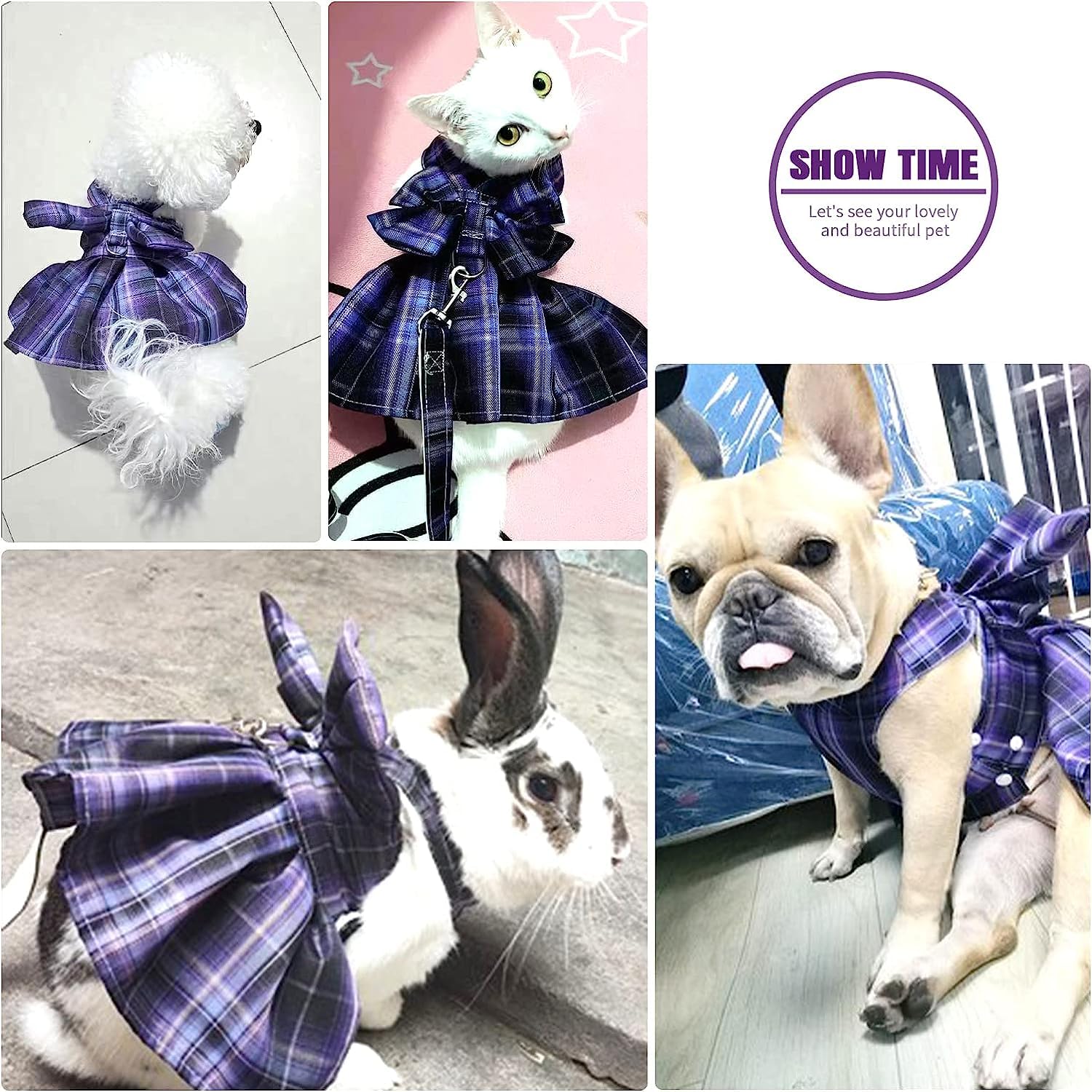 KUTKUT Plaid Dog Dress Bow Tie Harness Leash Set Harness Dress for Small Dog,D Ring Outfits for Smalls Dogs Skirt Doggy Puppies Harnesses Vest Outdoor for Small Dogs (Size: XL, Adjustable Bust: 50cm) 3