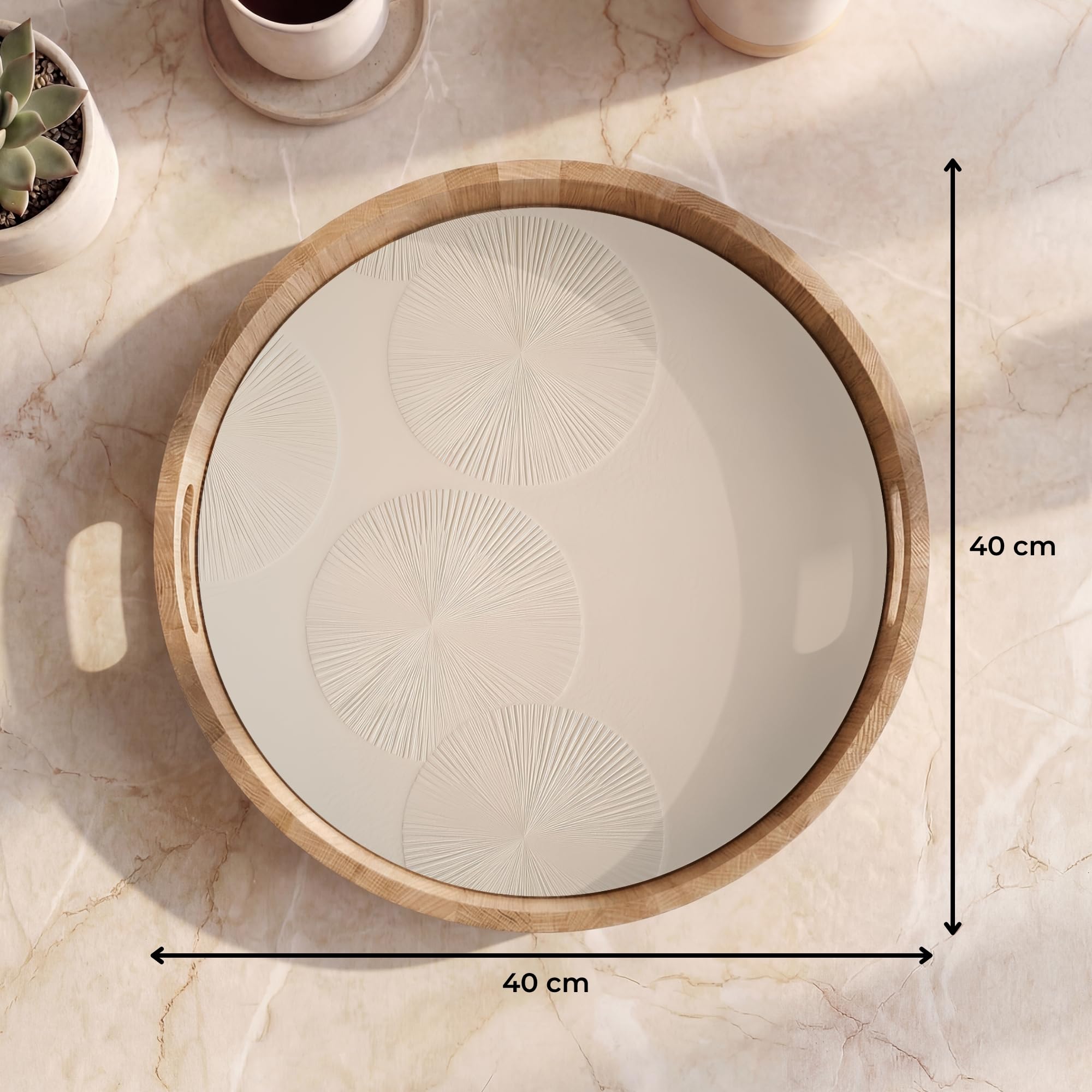 Bandejas Redonda 40x40 cm Bandeja Cafe para Servir Comida Bonitas Resistente Al Calor Tray De Madera Desayuno Cocina Tabuleiro Japandi - Beige - Moderno