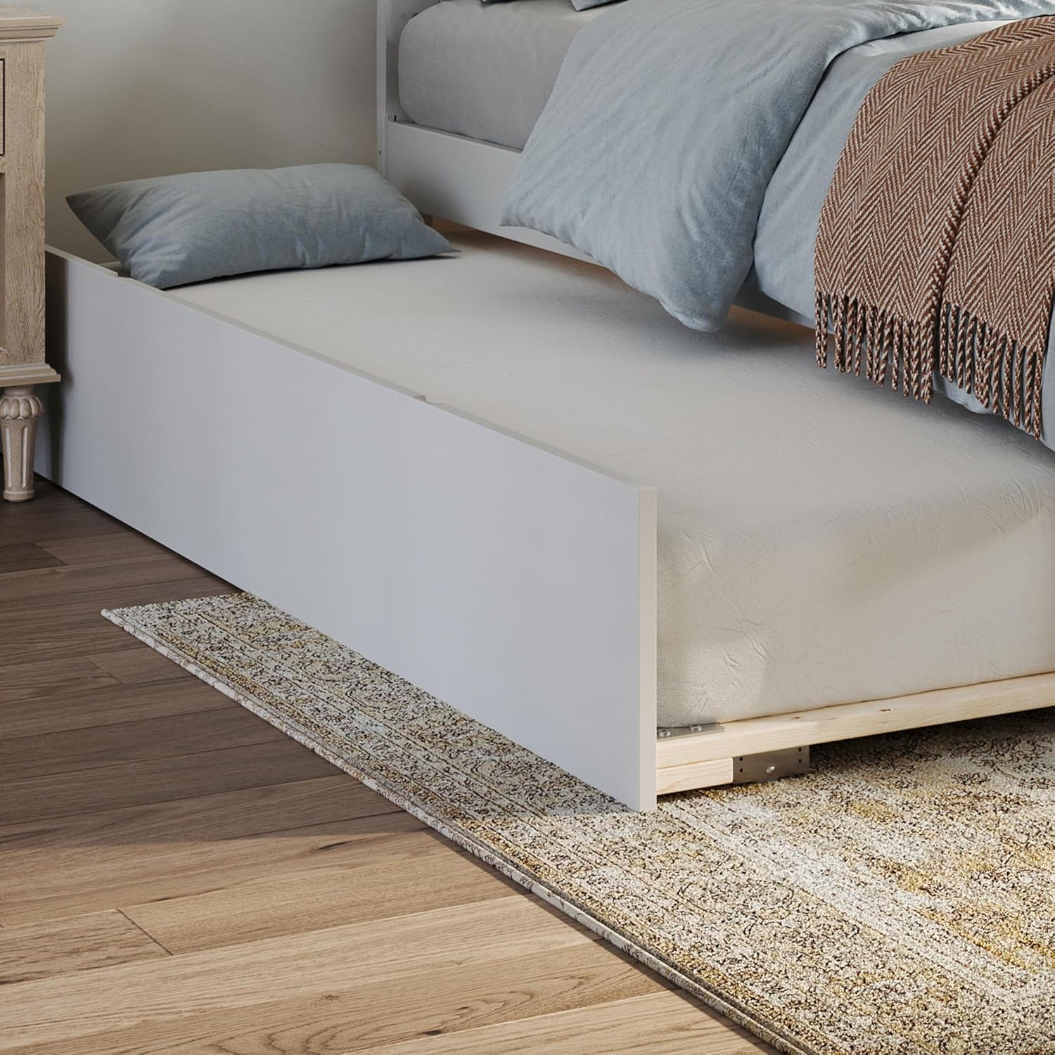 AFI Canyon Twin XL Farmhouse Solid Wood Platform Bed with Footboard & Twin XL Trundle, White