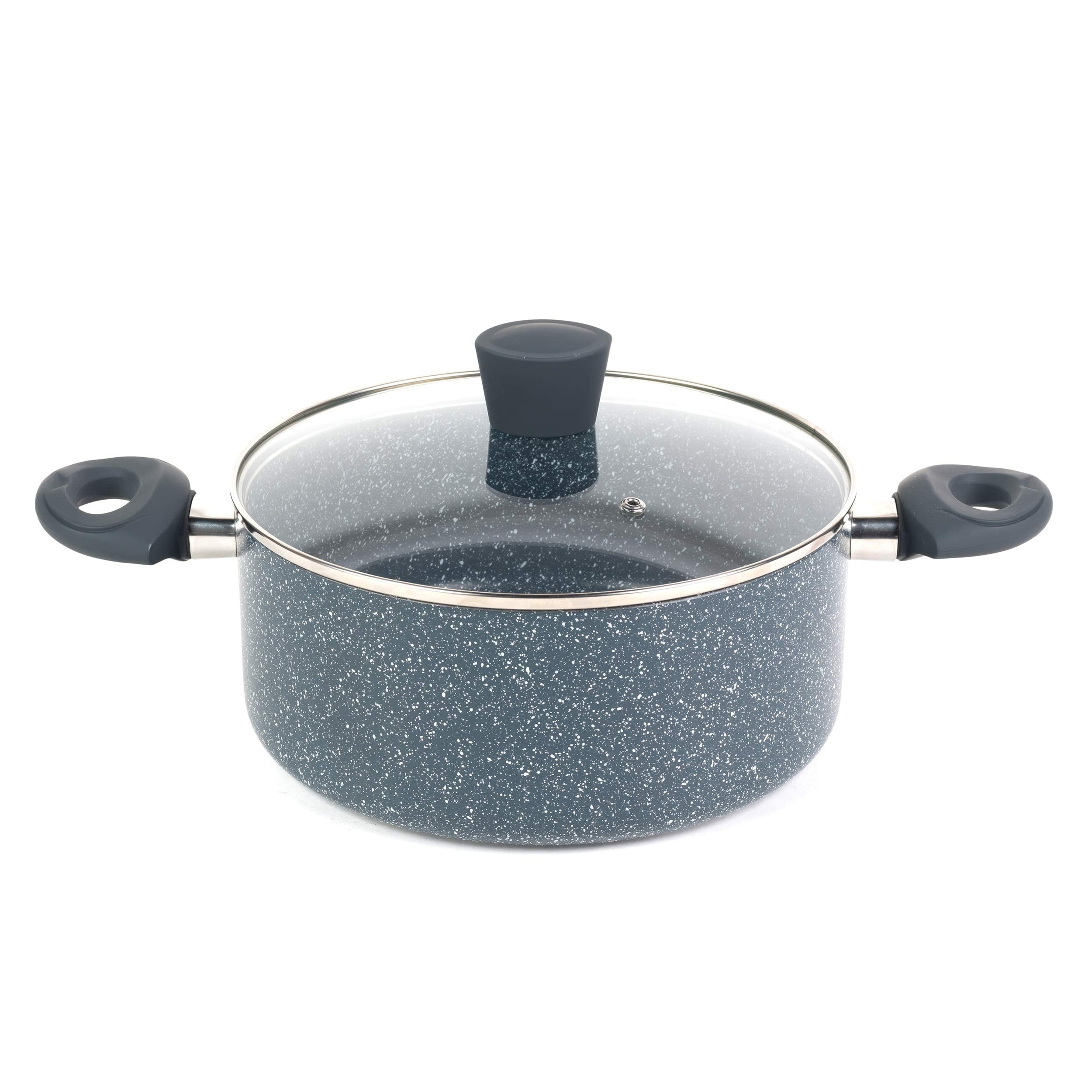 Russell Hobbs RH00849EU Stockpot With Lid - Non-Stick 24cm Induction Suitable Cooking Pot, Pressed Aluminium, PFOA-Free, Soft-Touch Handles, For Stews/Soups, Nightfall Stone Collection, Blue Marble