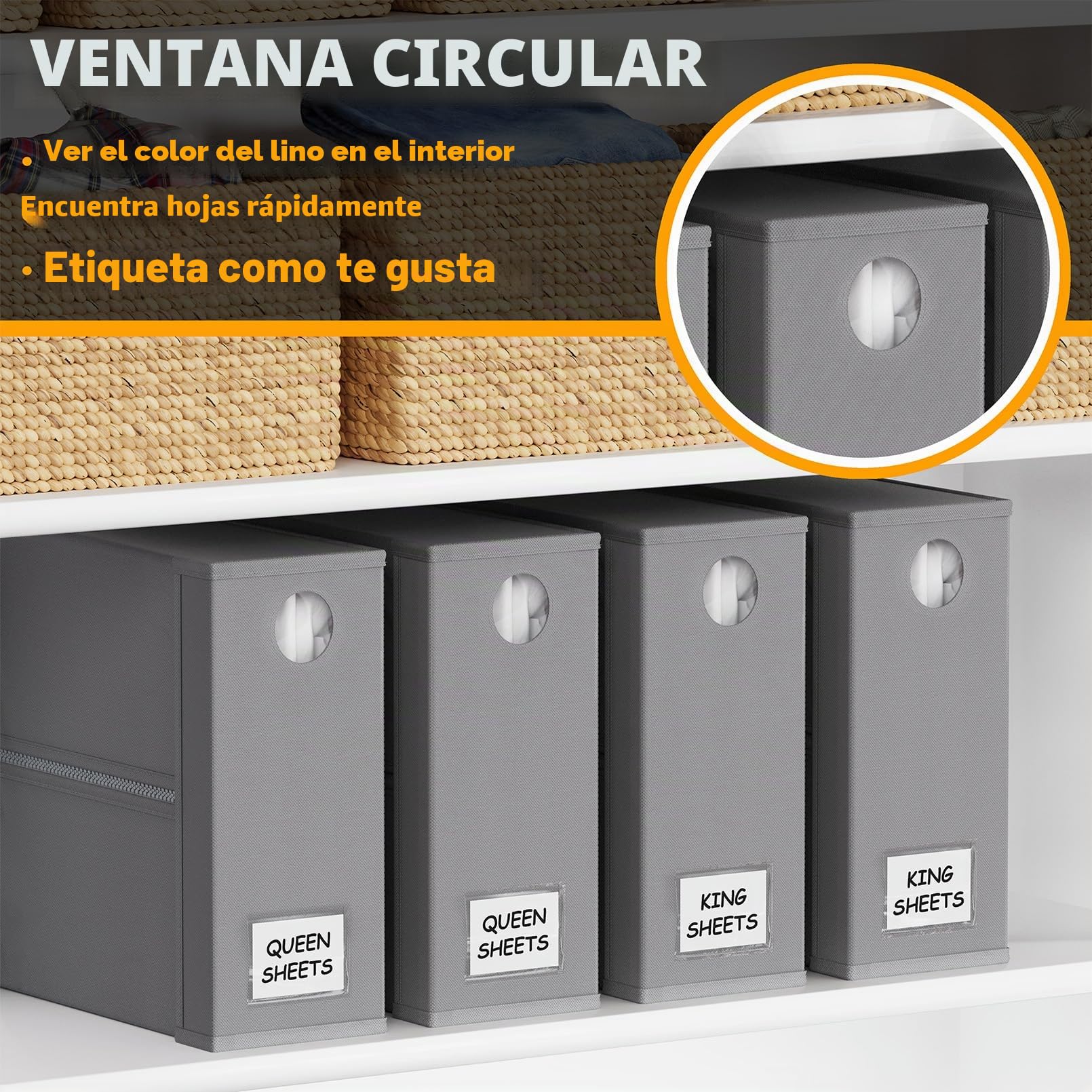 SpaceAid Paquete de 4 organizadores de sábanas y almacenamiento, organizador de sábanas plegable para armario de lino, juego de sábanas con ventana XL (tamaño Queen y King), contenedor organizador de