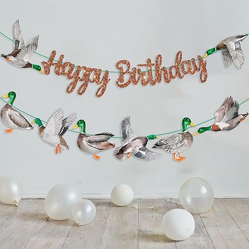 Miniatura 9 de Pancartas de feliz cumpleaños de pato mallardo, decoraciones de cumpleaños de caza de patos, pancarta de fiesta de cumpleaños de pato de la suerte