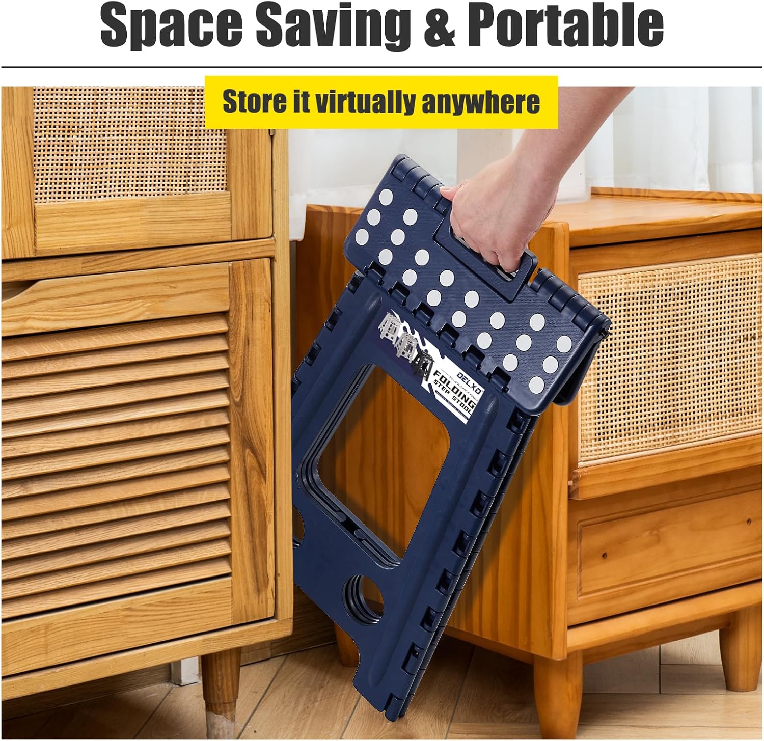 Delxo 16 Inch +18 Inch Folding Step Stool, Foldable Stool for Adults,Premium Portable Collapsible Plastic Step Stool,Non Slip Folding Stools for Kitchen Bathroom Bedroom (Blue)