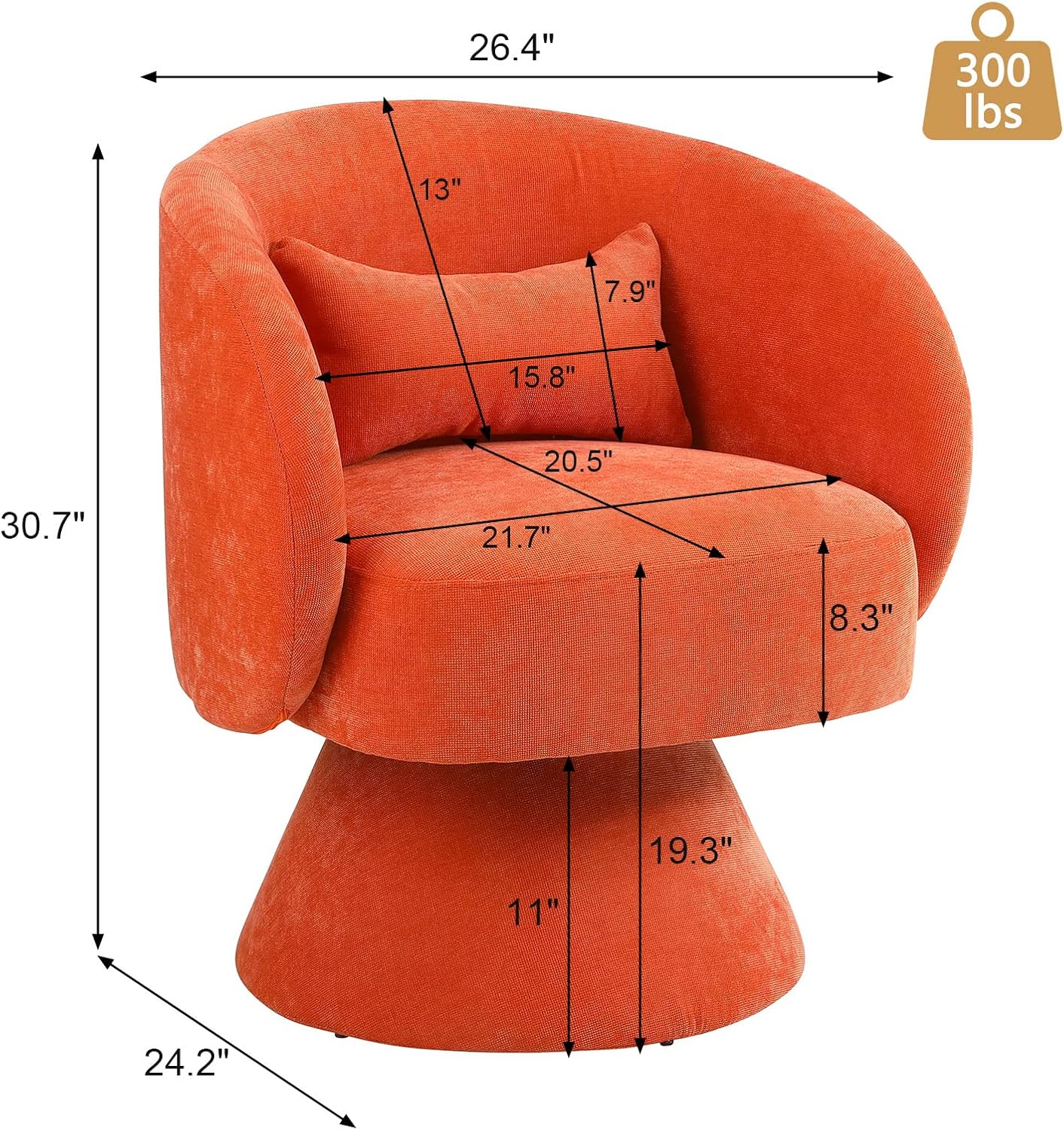 Orange Linen Swivel Barrel Chair with Pillow
