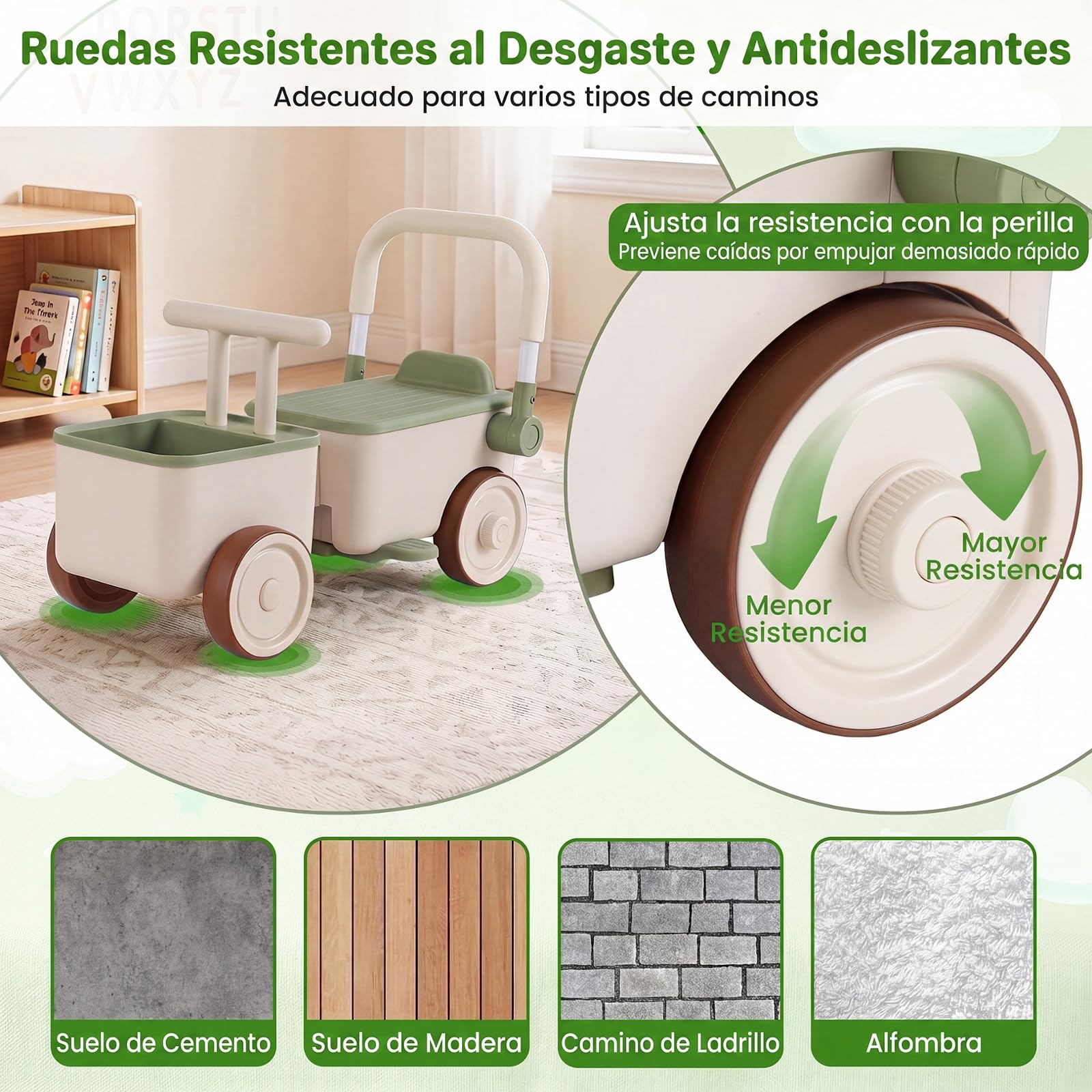 COSTWAY 3 en 1 Correpasillos para Niños, Cochecito de Empuje (Verde)