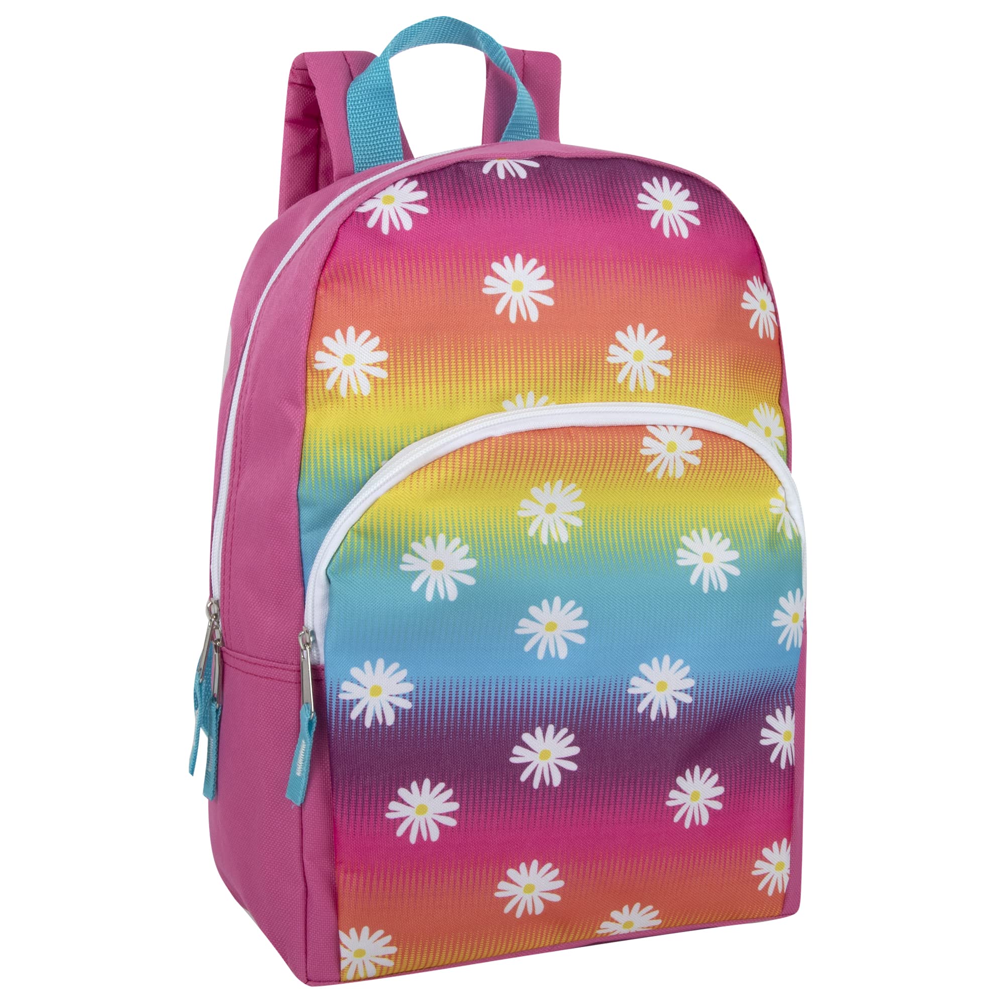 Trail maker15 Inch Kids Backpacks for Preschool, Kindergarten, Elementary School Boys and Girls with Padded Straps, Dancing Rainbow Daisies, Small, Backpack