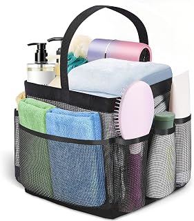 Mesh Shower Caddy Portable for College Dorm Room Essentials, Quick Dry Large Capacity With 8 Pockets Shower Bag for Beach, Swimming, Gym, Travel, Black