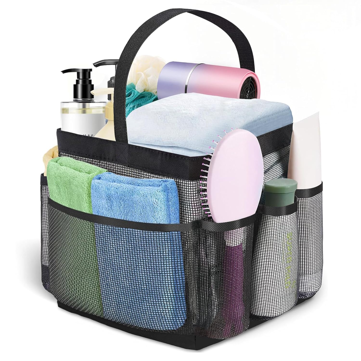 BTIFU Mesh Shower Caddy Portable for College Dorm Room Essentials Quick Dry Large Capacity With 8 Pockets Shower