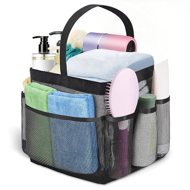 BTIFU Mesh Shower Caddy Portable for College Dorm Room Essentials Quick Dry Large Capacity With 8 Pockets Shower