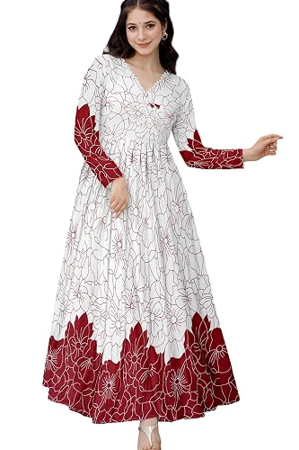 Floral Printed V-Neck Anarkali Dress