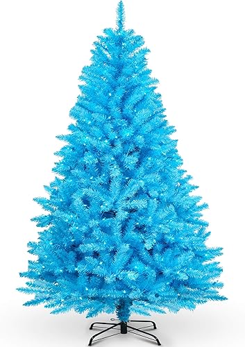 YULETIME Árbol de Navidad blanco preiluminado de 6.5 pies, árbol decorativo artificial con 300 luces LED blancas frías con certificación UL y cable