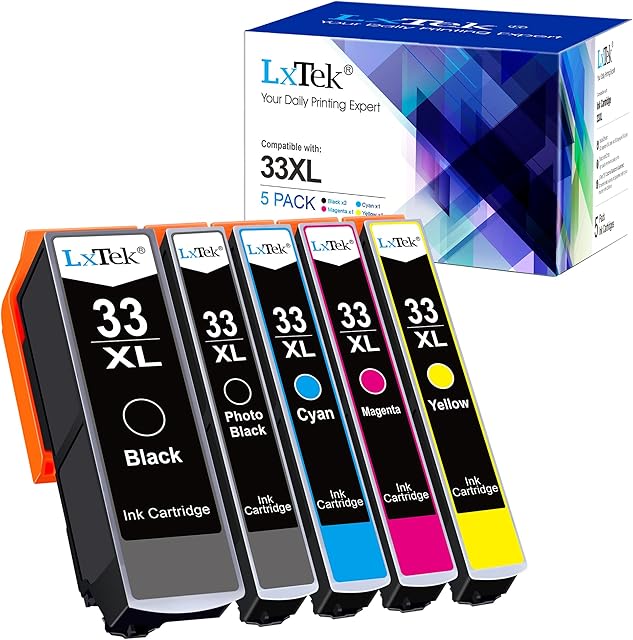 LxTek 33XL Compatible Replacement for Epson 33 XL Ink Cartridges for Epson Expression Premium XP-640 XP-530 XP-900 XP-540 XP-7100 XP-830 XP-630 XP-645 (5 Pack)