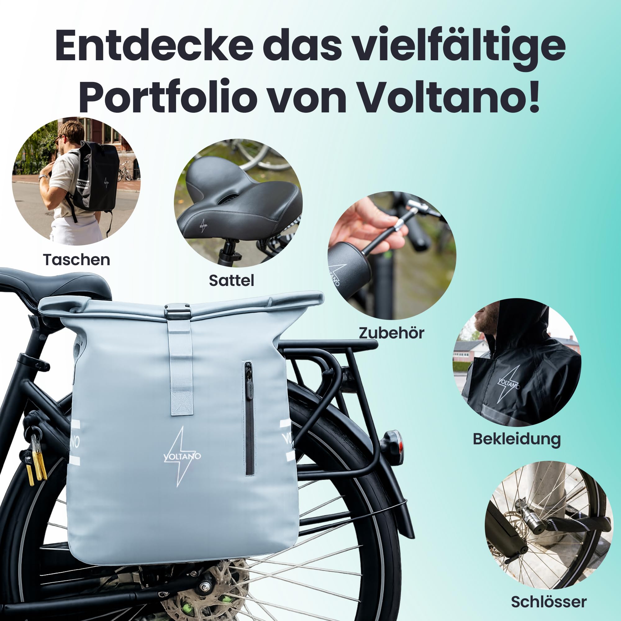Fahrradtaschen für Gepäckträger 48 Liter 2er Set Rolltop - Eisblau | Fahrradtasche wasserdicht [4 Fächer Rolltop] - Gepäckträgertaschen [Rackmontage] - Doppeltasche abnehmbar für E-Bike