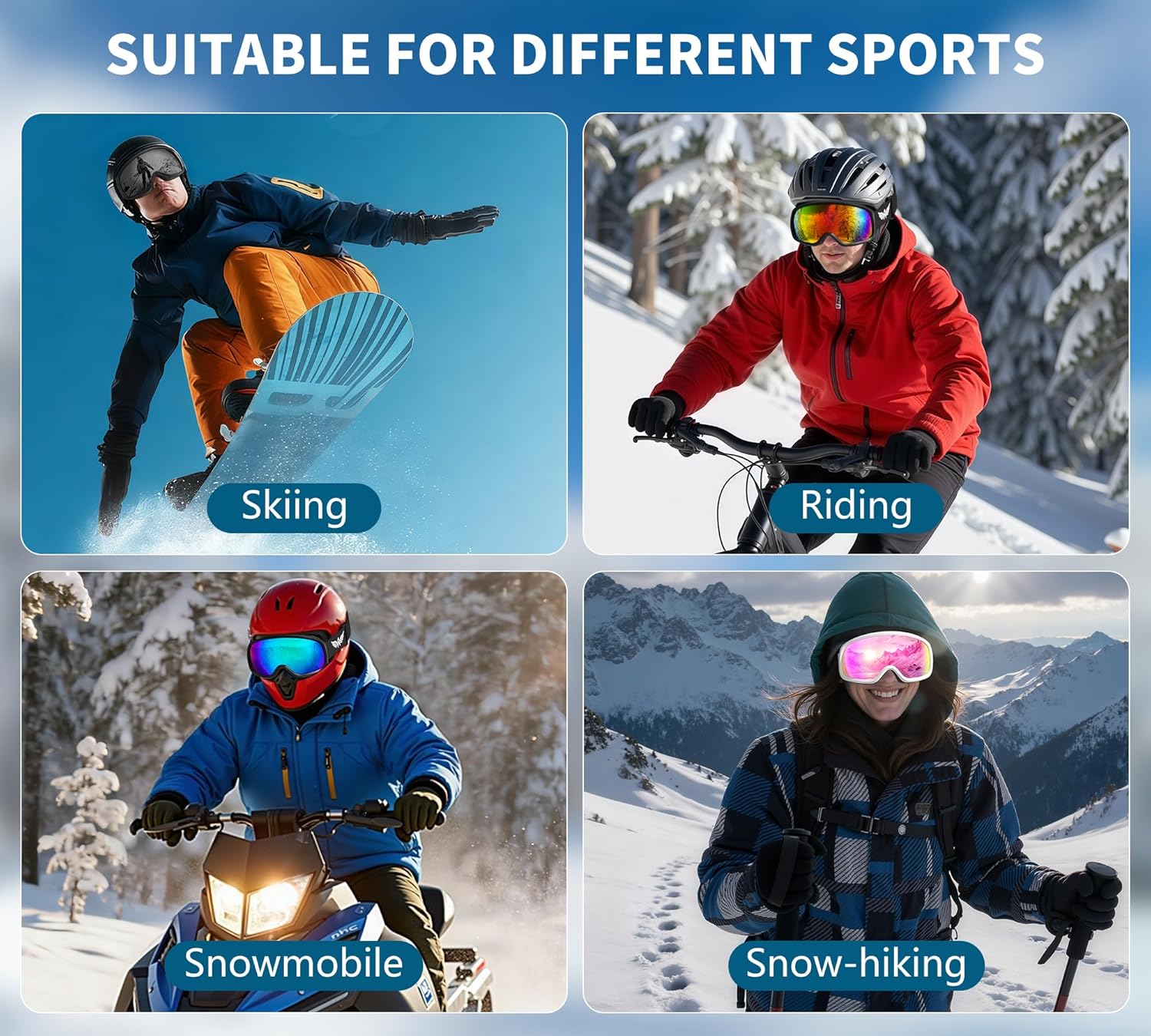 Ski Goggles Snowboard Goggles for Men Women Adults Youth,Over Glasses OTG/100% UV Protection/Anti-fog/Wide Vision - Image 6