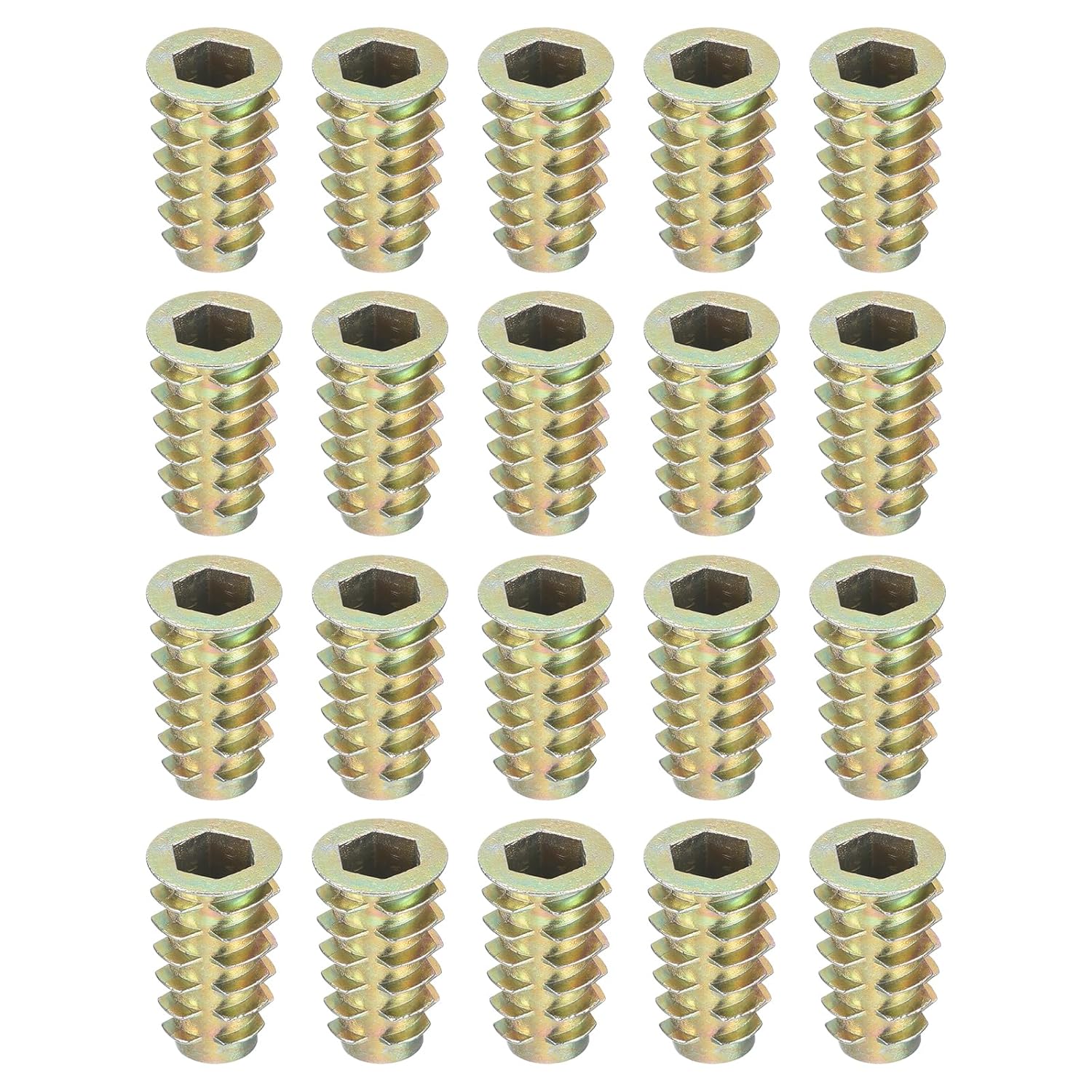 uxcell 50Pcs Threaded Inserts, 1/4"-20x25/32 Zinc Alloy Plated Hex-Flanged Nut Threaded Inserts for Wood Working Tools and Accessories