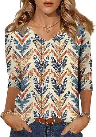 HTHLVMD Womens 3/4 Length Sleeve Tunic Tops Summer Fall Outfits 2025 Three Quarter Sleeve Casual V Neck T Shirts for Women