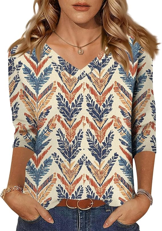 HTHLVMD Womens 3/4 Length Sleeve Tunic Tops Summer Fall Outfits 2025 Three Quarter Sleeve Casual V Neck T Shirts for Women