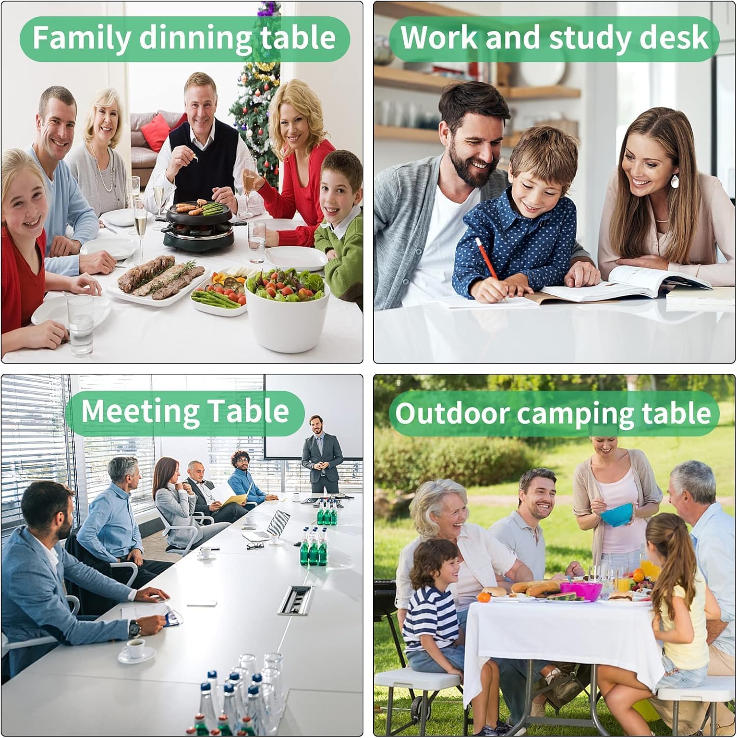 8Ft Folding Table - Heavy Duty Portable Camping Table for Backyard BBQ, Picnic Party, Tailgating & Indoor Events - Water-Resistant Top, Sturdy Steel Frame, Anti-Tip Design, Easy Clean, Black