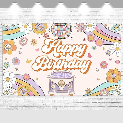 Avezano Groovy - Pancarta de fondo de cumpleaños, retro, hippie, bohemio, decoración de fiesta de cumpleaños, decoración de pared (70.8 x 43.3