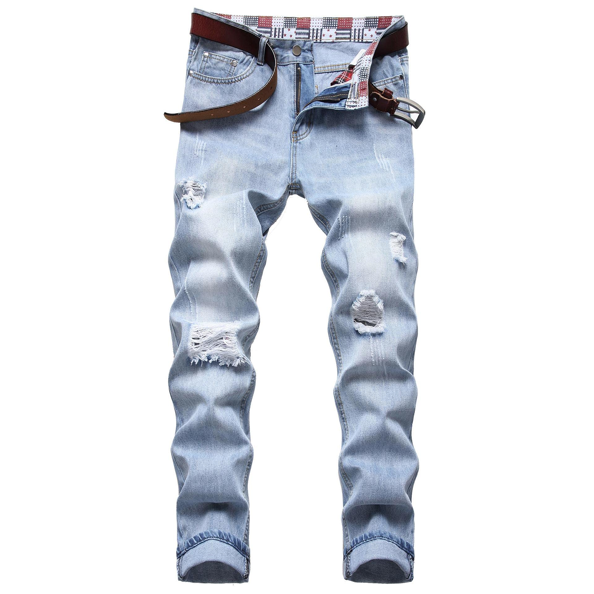 WQZYY&ASDCD Jeans Pantalon Herbst Frühjahr Herren Ripped Street Hip Hop Punk Stretch Bike Jeans Trendy Holes Straight Denim Hose