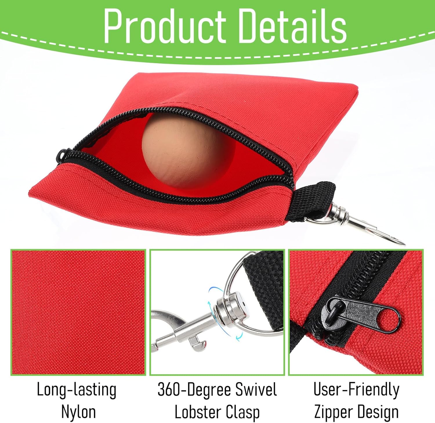 simarro 3Pcs Golf Peg Bag Fanny Pack Nylon Ball Bag, 6.69 X 5.51 Inch Professional Zipper Golf Ball Pouch Bags with Metal Lobster Claw Clip, Golfs valuables Pouch, Suitable for Both Men and Women