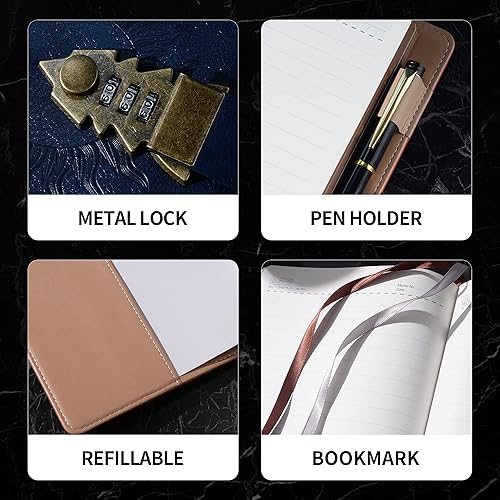 Miniatura 5 de ZXHQ Diario con cerradura para mujeres y hombres, tamaño A5 de 240 páginas con cerradura con bolígrafo, diseño de borde vintage, cuaderno de