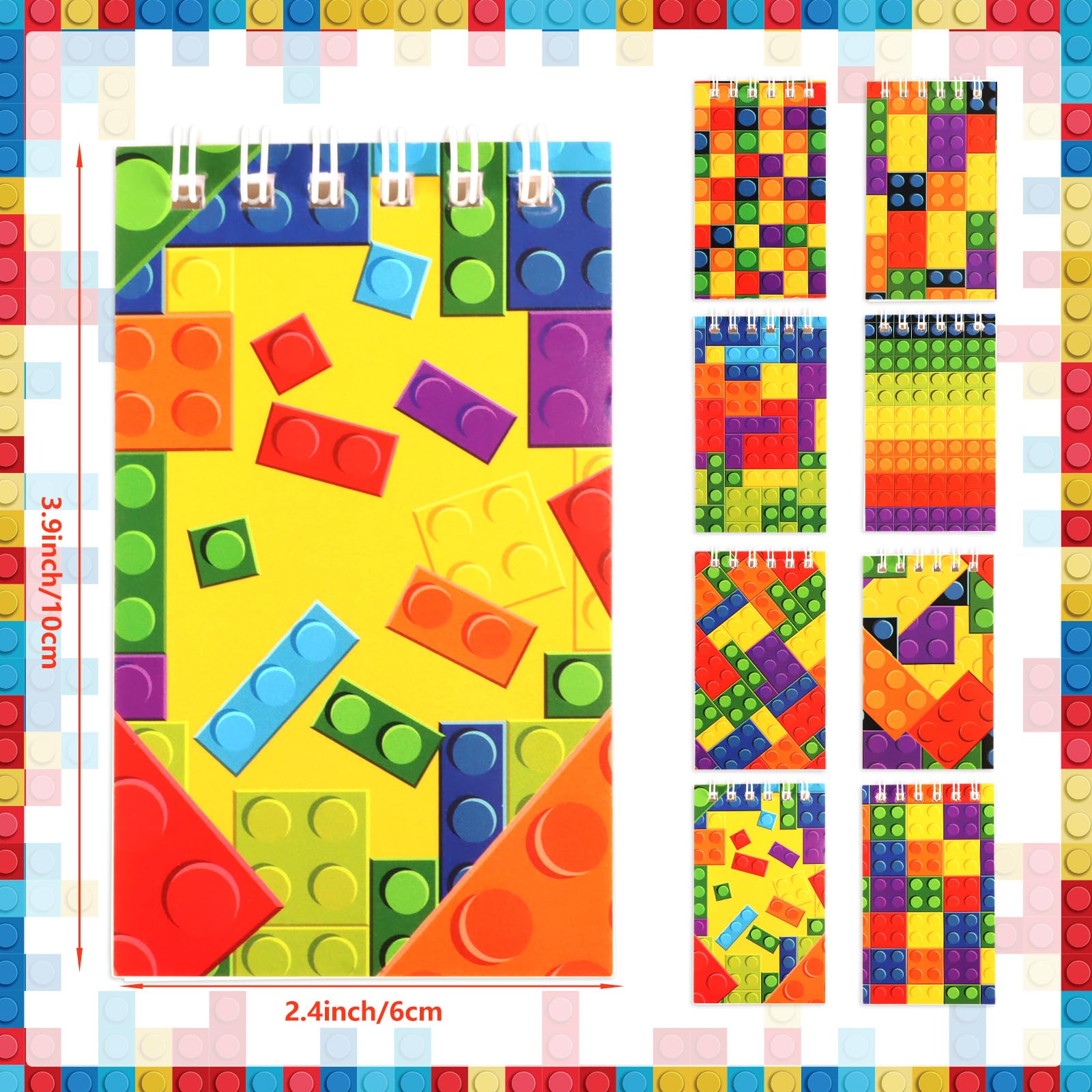 Atiloy Paquete de 24 mini cuadernos de bloques de construcción a granel, coloridos blocs de notas en espiral para niños, suministros de fiesta temática de carnaval, decoración para adolescentes, niñas