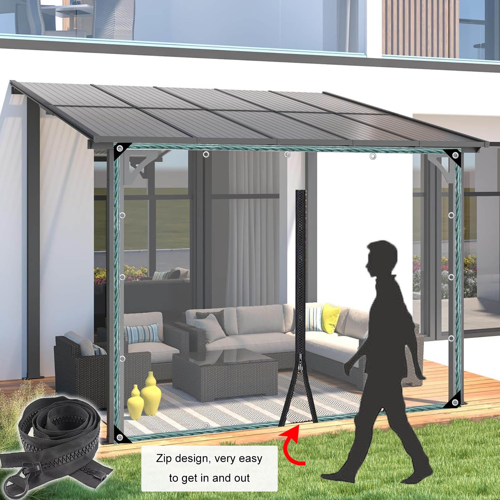 Tenda Laterale Trasparente Impermeabile Per Pergola E Gazebo - Telone In PVC Con Cerniera, 0.3mm, 4x2.1m - Protezione Da Vento E Pioggia - copertina