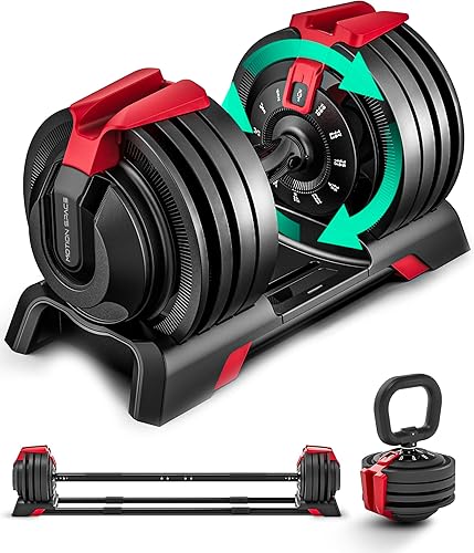 Mancuerna ajustable, 52.554 libras con 12 pesos libres, 1 seg ajustable rápido, mango de metal antideslizante de alta calidad, tamaño compacto para